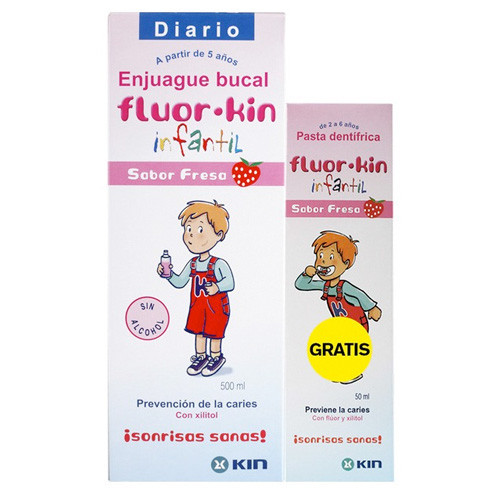 Imagen de Fluorkin infantil enjuague fresa 500 + pasta 50