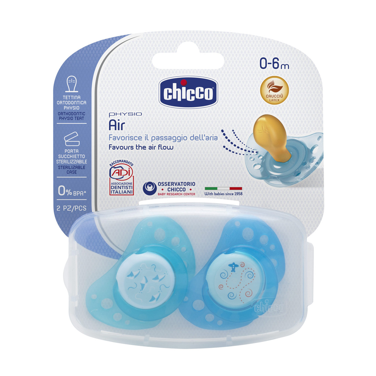 Imagen de Chicco Chupete physio air caucho azul 0-6 meses 2uds