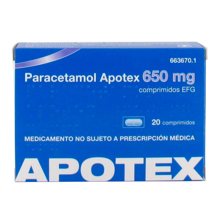 Imagen de Paracetamol apotex 650 mg 20 comprimidos efg